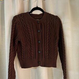 Reformation Foret Cable Knit Cardigan chestnut brown